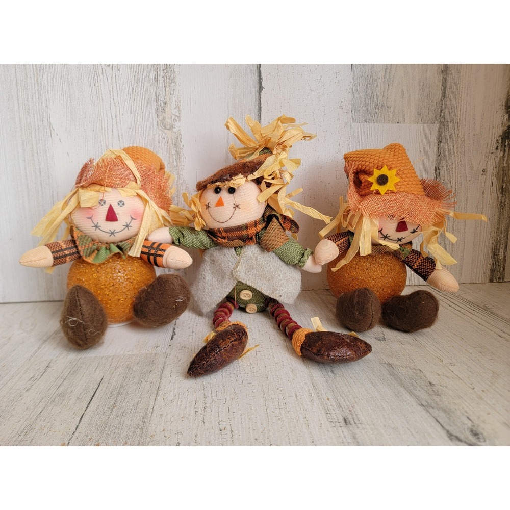 Sitting ball scarecrow Halloween fall home decor figure set farm flannel